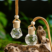 Diffuseur de parfum pour voiture en verre vide avec bouchon en bois et corde, vente en gros, personnalisé, 8 ml - 10 ml, transparent