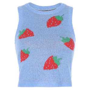 Korea Style Sleeveless Sweater Vest Women Jumper <strong>Strawberry</strong> Knitted Crop <strong>Top</strong> Lady Streetwear O-Neck Pullover <strong>Top</strong> Vest - Product Image 5