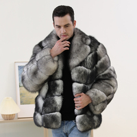 Manteau classique d'hiver bicolore en fourrure de style pain pour hommes Manteau de luxe en fourrure de renard blanc véritable pour hommes