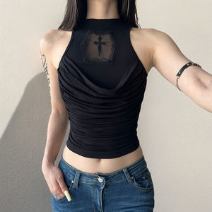 <b>Mesh</b> Lace Patchwork Sleeveless Knit Vest Women Round Neck Y2K Street Casual Fashion <b>Top</b> - Product Image 6