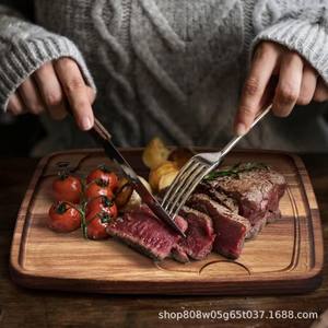 Plato rectangular de madera para carne, tabla de servir de madera maciza para restaurante, fiestas, color retro 08025 - Product Image 2