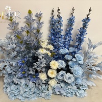 Décoration de fond de scène de mariage moderne et romantique, rangée de fleurs, accessoires d'arrangement de scène, fleurs en soie bordeaux et bleu marine de haute qualité