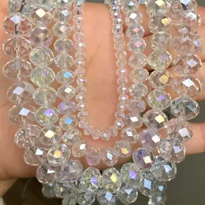 8mm Clear Crystal AB Color Faceted Rondelle Glass Beads Rainbow Effect for Decorating Strands Jewelry Making