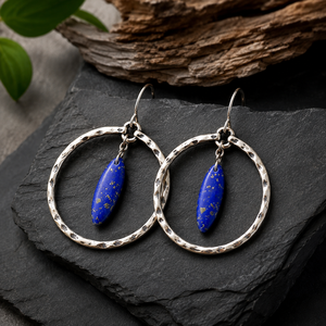Orecchini a Cerchio Grandi Vintage a Forma di Oliva Blu Scuro, Gioielli di Moda per Donne - Product Image 3