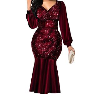 Neues Sexy Slim High Waist Pailletten PROM Fishtail Abendkleid mit V-Ausschnitt - Product Image 1