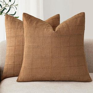 Housses de coussin texturées à carreaux en mélange de lin, fermeture éclair, style moderne minimaliste, amovibles et lavables pour canapé et salon - Product Image 4