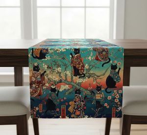 Tissu d'ameublement imprimé sur le thème des chats noirs premium en tenue japonaise traditionnelle, vendu au mètre, textile artistique pour meubles sur le thème des chats - Product Image 3
