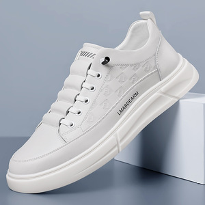 Lmabdearm Men's White <b>Leather</b> <b>Sneakers</b> Round Toe Lace-up Rubber Outsole Anti Slip Summer Casual Shoes - Product Image 1