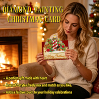 Kit de 6 cartes de vœux de Noël pliables 3D à peindre au diamant, avec perles et strass, faites à la main, pour les fêtes