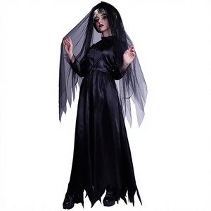 Costume de sorcière pour Halloween, fête costumée, <span class=keywords><strong>cosplay</strong></span>, tenue de scène, robe de mariée fantôme séduisante en gaze synthétique noire pour adultes - Product Image 2