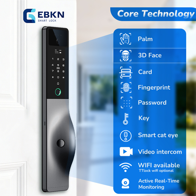 3D Face Recognition Tuya Smart Door Lock Wifi Remote Control Biometric Fingerprint Digital Lock with Camera