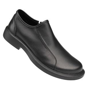 Chaussures habillées en cuir pour hommes, à enfiler, bout rond, fermeture éclair, semelle souple en caoutchouc, pour mariage, affaires, formelles, noires - Product Image 3