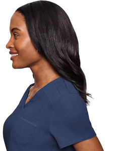 Haut de blouse unisexe à col <span class=keywords><strong>en</strong></span> V, coupe moderne, ajustement parfait, épaules <span class=keywords><strong>en</strong></span> tricot côtelé extensible, poche poitrine, tissu Dobby, détection des aiguilles, usage hospitalier - Product Image 5