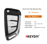 Clé de voiture intelligente KD NB29-3 pour KEYDIY série NB, NB29 3 boutons (boutons métalliques), télécommande universelle pliable, clé vierge, porte-clés