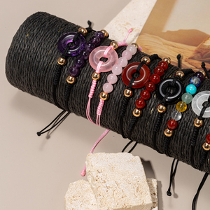 Tinh Thể Tự Nhiên Chakra Thạch Anh Hạt Chữa Bệnh Đá Quý Ngọc Bích Donut Vòng Đeo Tay Có Thể Điều Chỉnh Dây Dệt Charms Thời Trang Chuỗi Vòng Đeo Tay - Product Image 2