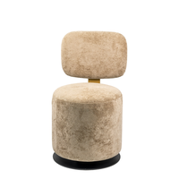 Taburete de Maquillaje Redondo Tapizado de Diseño Nórdico, Tela de Peluche Suave y Soporte Metálico Resistente con Acabado Dorado
