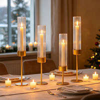 Lot de 6 bougeoirs cylindriques en verre doré pour bougies coniques - Décoration de table pour mariages et fêtes