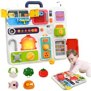 Tablero Sensorial Montessori para Bebés de 6, 12 y 18 Meses, 10 en 1, Accesorios Educativos de Cocina, Juguetes de Viaje para Niños con Música - Product Image 1