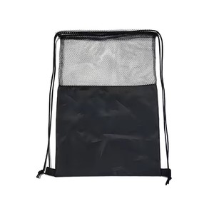 ジムビーチスイムのためのナチュラルスタイルのブラックメッシュ巾着バックパック多機能 - Product Image 2