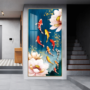Loto rosa e un gruppo <span class=keywords><strong>di</strong></span> <span class=keywords><strong>dipinti</strong></span> koi e arte della parete carpa pesce stampa su tela poster pittura su porcellana <span class=keywords><strong>di</strong></span> cristallo per la decorazione domestica - Product Image 3
