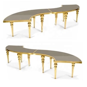 De acero inoxidable juego de comedor para banquetes y evento boda muebles ronda <span class=keywords><strong>semicircular</strong></span> en forma de S de la <span class=keywords><strong>mesa</strong></span> superior de vidrio - Product Image 5