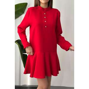 Robe Courte Classique Rouge en Crochet Taille Unique & XS, Style Élégant pour Femme de Bureau avec Volants, Idéale pour les Journées, les Fêtes et les Festivals - Product Image 2