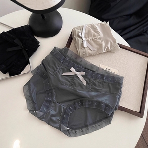 Wholesale Pastel Solid Panties Cool Gloss Satin Sheer Dot Mesh Contrast <strong>Mini</strong> Bow <strong>Women</strong> Underwear Multi Color Daily <strong>Briefs</strong> - Product Image 4