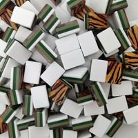 Jeu de Mahjong Tigre 160 tuiles - Tuiles de Mahjong Boutique Bambird bleues avec un design esthétique Prunier, Lotus Blanc et Bambou Os Exotique