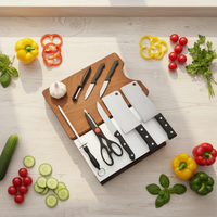 Lot de 8 couteaux de cuisine ambidextres en acier inoxydable à double face avec ventouse, manches en plastique, bord droit poli – Vente en gros