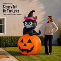 Halloween Aufblasbare Plastik-Schwarze Katze auf Kürbis mit LED-Lichtern für Außenbereich Garten & Hof Feiertagsdekoration