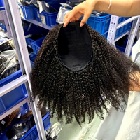 Perruques mi-tête 100 % cheveux humains vierges brésiliens bouclés crépus, vente en gros, perruque mi-tête afro bouclée avec cordon de serrage facilement ajustable