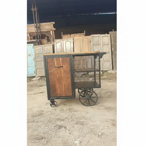 Carrito de cocina industrial con tapa de madera y Marco de hierro, carrito de servicio rodante rústico vintage con barra hecha a mano para dormitorio - Product Image 1
