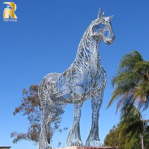 Escultura abstracta de metal para jardín, estatua de caballo de acero inoxidable para exteriores, nuevo diseño