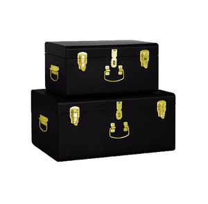 Steel Storage Box Storage Metal Box Fashion Black Steel Metal Storage Trunk Box With Gold Accessories