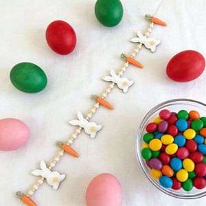 Decorazioni Pasquali per la Casa, Banner Primaverile, Ghirlanda <span class=keywords><strong>di</strong></span> Perline in Legno con Coniglietto Pasquale e Carota - Product Image 5