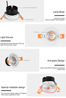 220 Tension Smart 12 Watt 3 Pouces Gimbal Driver à Bord DOB COB LED Downlight 55mm 75mm 95mm Découpe Plafonnier Spot