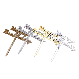 Acrilico buon compleanno Glitter Gold <span class=keywords><strong>Cake</strong></span> <span class=keywords><strong>Topper</strong></span> parola DIY Logo per la festa degli amici Premium promozionale per feste - Product Image 1