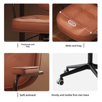 Chaise de bureau en cuir ergonomique réglable en hauteur pivotante moderne minimaliste avec accoudoirs fixes compatible avec le bureau d'étude pour usage domestique