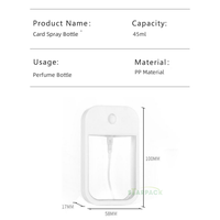 Atomiseur de parfum à pompe en plastique pour pulvérisateur de carte de crédit de 45ml PETG PP flacon pulvérisateur portable de poche rechargeable pour désinfectant pour les mains