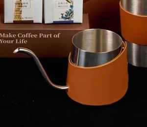 Westgreen fabbrica all'ingrosso 350ml <span class=keywords><strong>scritta</strong></span> a mano caffettiera caramello in pelle cassa <span class=keywords><strong>caffè</strong></span> bollitore - Product Image 3