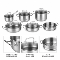 Großhandel Edelstahl-Kochgeschirr-Set 11-teilig mit Dämpfeinsatz, Kochtopf, Suppentopf, Mehrschichtboden, Glasdeckel, Induktionsgeeignet