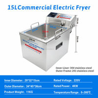 Friteuse commerciale Hansu 15L, petite friteuse électrique professionnelle avec thermostat, machine en acier inoxydable avec gril