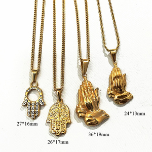 Collier rétro en acier inoxydable plaqué or 18 carats avec pendentif étoile de <span class=keywords><strong>David</strong></span>, cœur d'amour, Cupidon, ange, main de Jésus en prière, Hamsa - Product Image 3