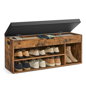 SENYU Rustic Wood <b>Shoe</b> <b>Storage</b> Bench <b>with</b> Cushioned <b>Seat</b> 2-Tier Shelving Entryway Organizer Furniture for Home Use - Product Image 1