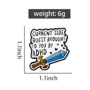 ADHD ve kılıç emaye Pin komik akım yan Quest tema broş yaka rozeti takı hediye arkadaşlar için stok toptan - Product Image 6