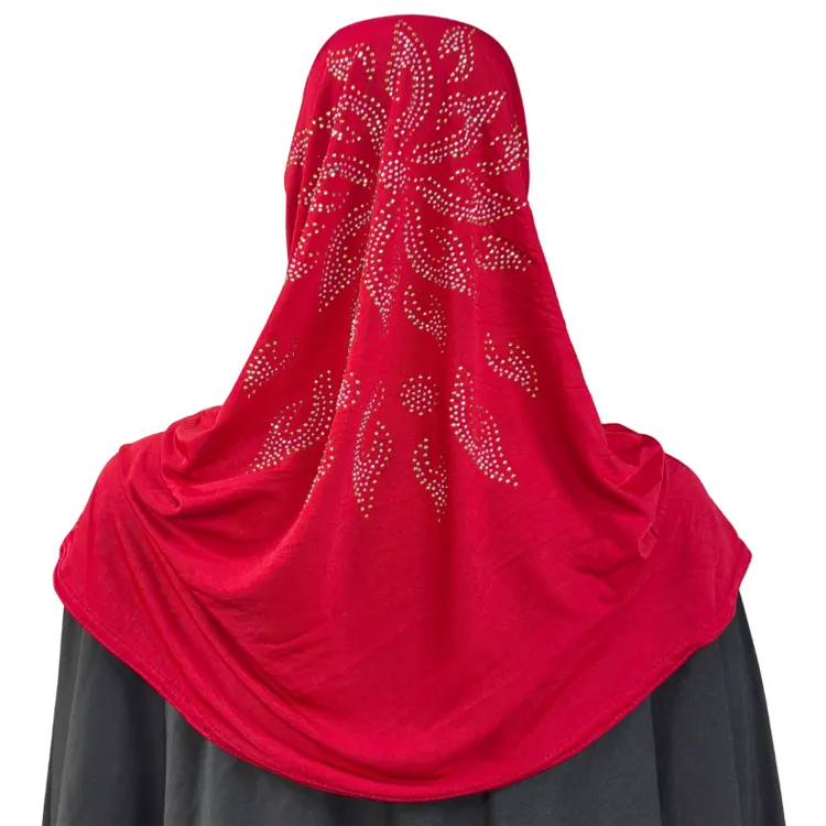 Muslim Prayer Hijab Headwear with Rhinestone Pattern Arab Women 1Pieces Al Amira Khimar Headscarf Islamic Abaya Jilbab Dubai