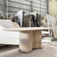 Table basse design PAIA en travertin beige Myra, pierre naturelle minimaliste moderne pour salon, villa, hôtel