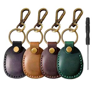 Genuine Leather Access Card Holder Teardrop Shape With Brass Key Ring For Elevator <b>Door</b> Card Protection - Product Image 3