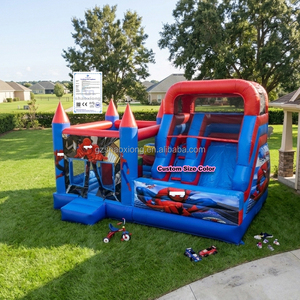 Château gonflable commercial d'extérieur pour enfants, thème Spider-Man, avec toboggan, pour utilisation sèche et humide, avec souffleur - Product Image 1