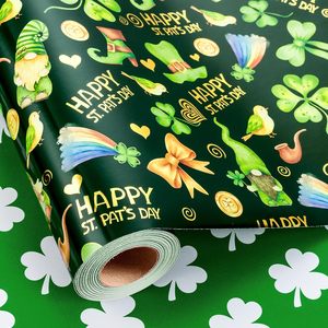 Green Foil St. Patrick's Day Wrapping Paper 17x33 Feet Gnomes Shamrocks Leprechaun Hats Gift <b>Wrap</b> - Product Image 1